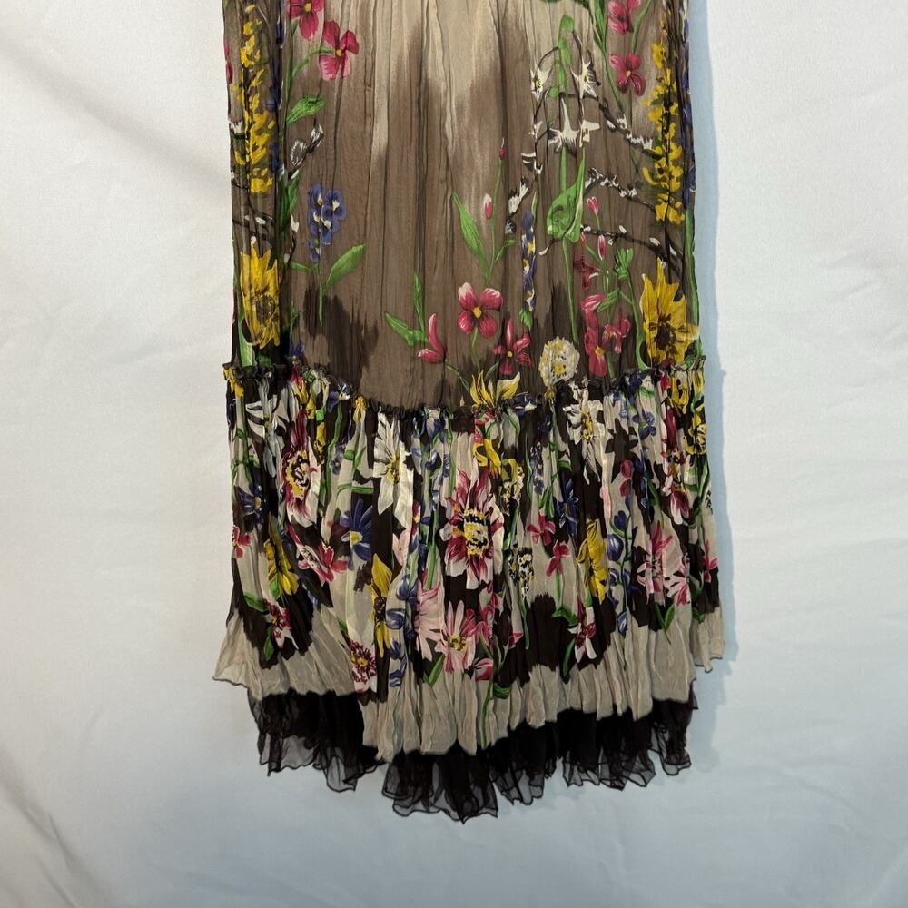 BCBGMaxazria Silk Tulle Dress Womens Medium Brown Floral Chiffon Sheer Trim - Picture 6 of 16